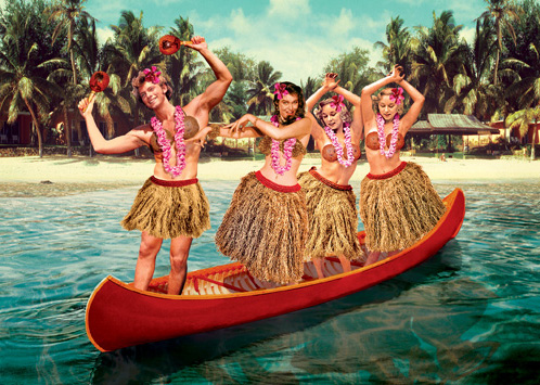 Hula Canoe Greeting Card by Max Hernn